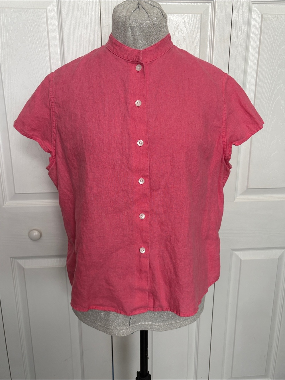 Talbots Irish Linen (100%) Coral Pink Cap-Sleeve Button-Down Top Small